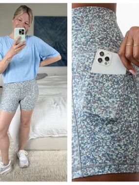 Athleta Mint Speckle High-Rise Bike Shorts